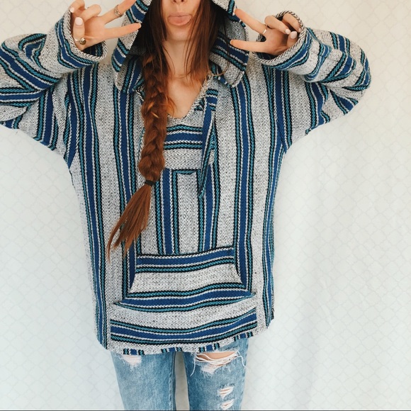 Vintage Tops - Cozy Mexico Poncho Indie Grunge Hippie Boho Stripe
